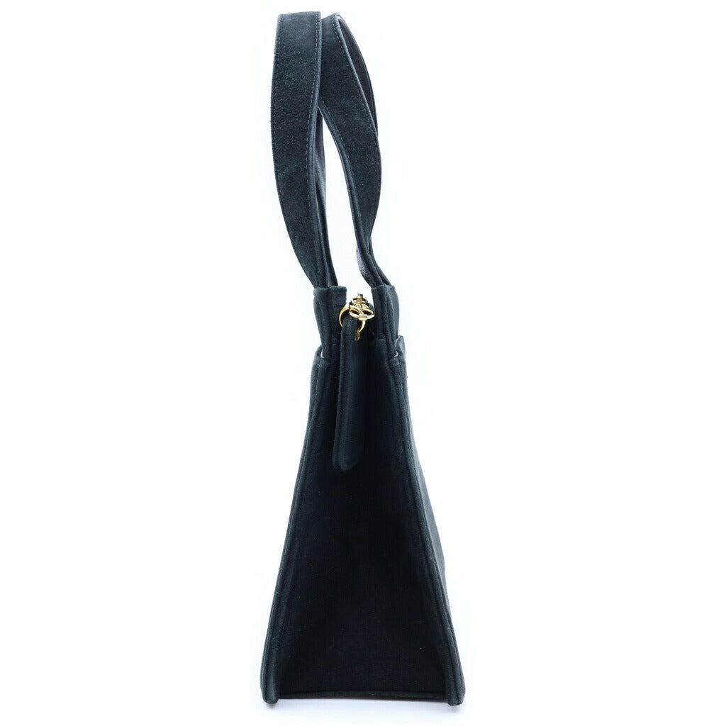 CHANEL 黒 スエード バッグ CHANEL(シャネル) ロゴ ハンドバッグ ゴールド金具 スエード ブラック
