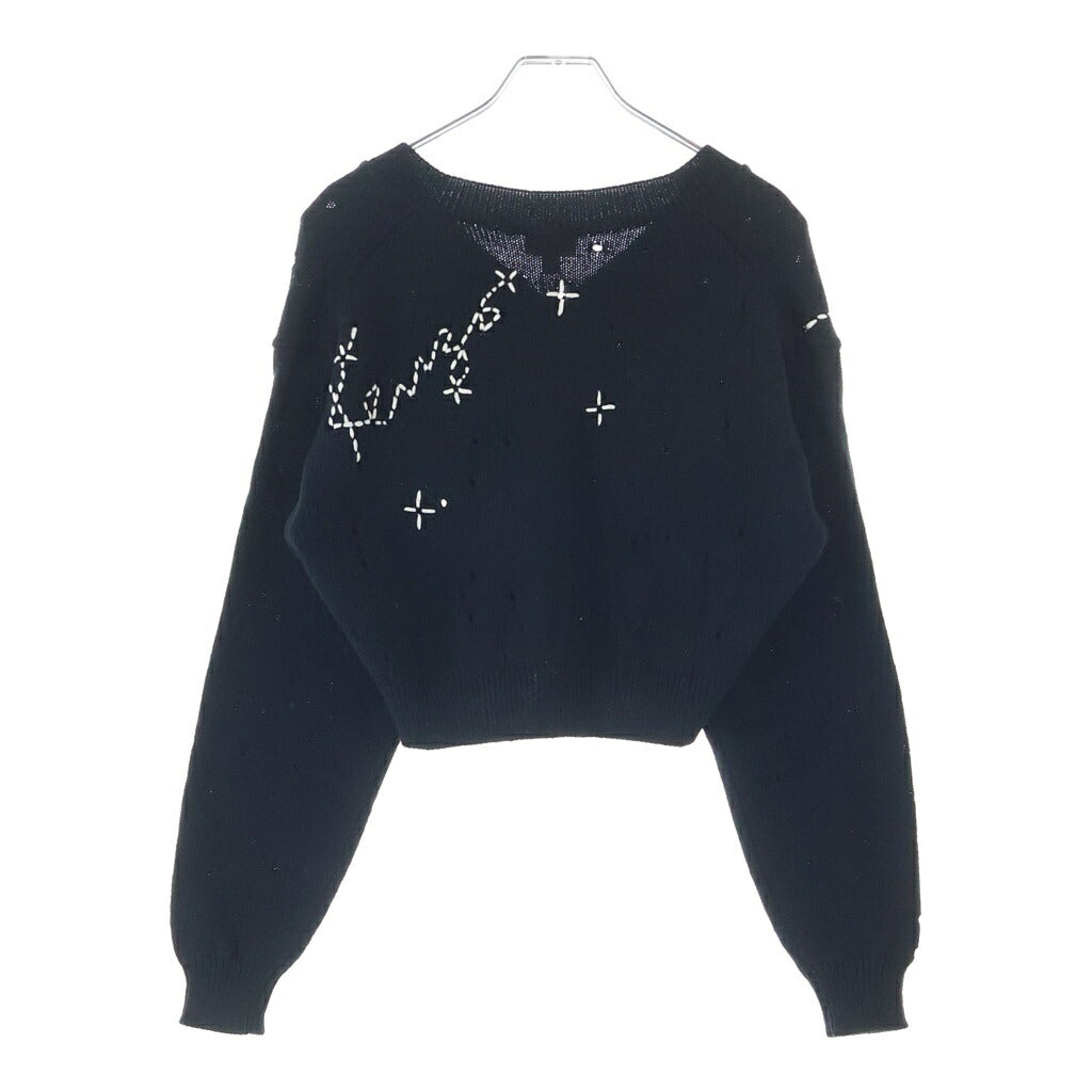 KENZO(ケンゾー) クロップド丈刺繍デザイン Vネックニット セーター ブラック 116674