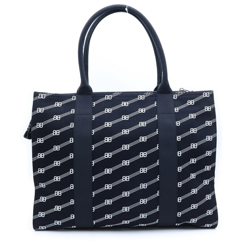 BALENCIAGA(バレンシアガ) BBモノグラム トレード ラージ トートバッグ ハンドバッグ ブラック キャンバス 621826 シルバー金具