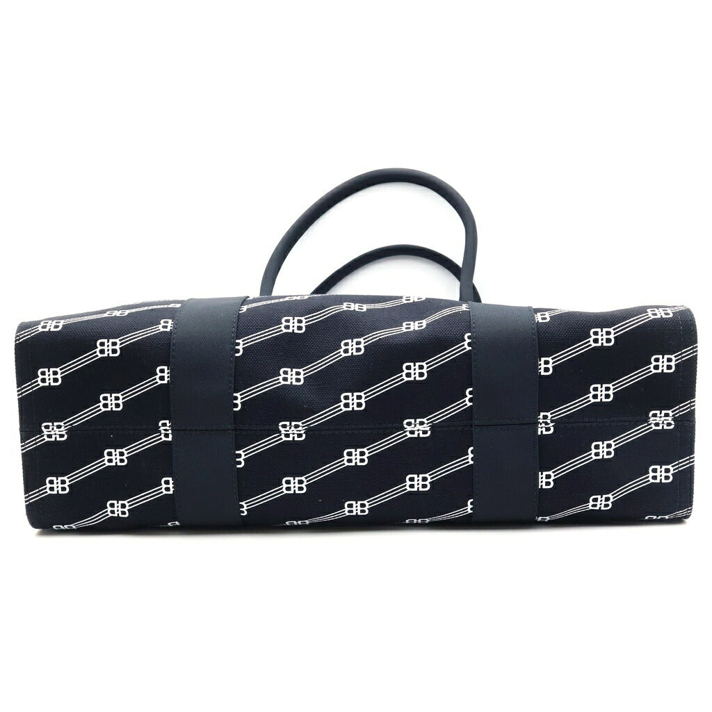 BALENCIAGA(バレンシアガ) BBモノグラム トレード ラージ トートバッグ ハンドバッグ ブラック キャンバス 621826 シルバー金具