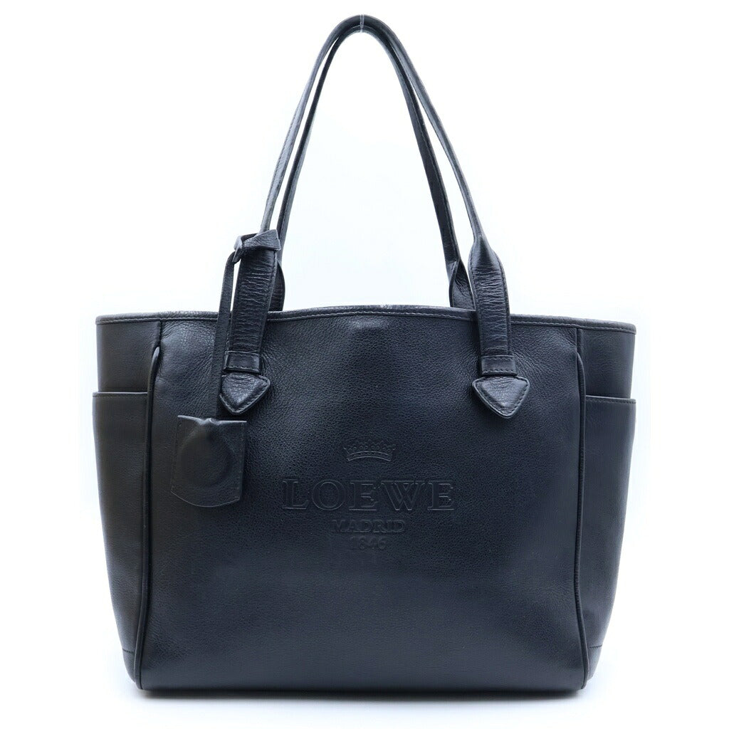 LOEWE(ロエベ) ヘリテージ スモール トートバッグ ロゴ レザー ブラック