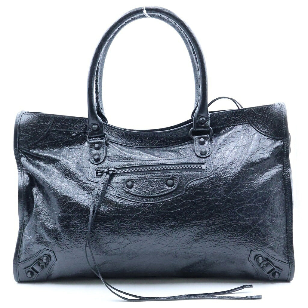 BALENCIAGA(バレンシアガ) ル シティ 2WAYハンドバッグ ショルダーバッグ トートバッグ ブラック シャイニーカーフスキン 808388 ブラック金具