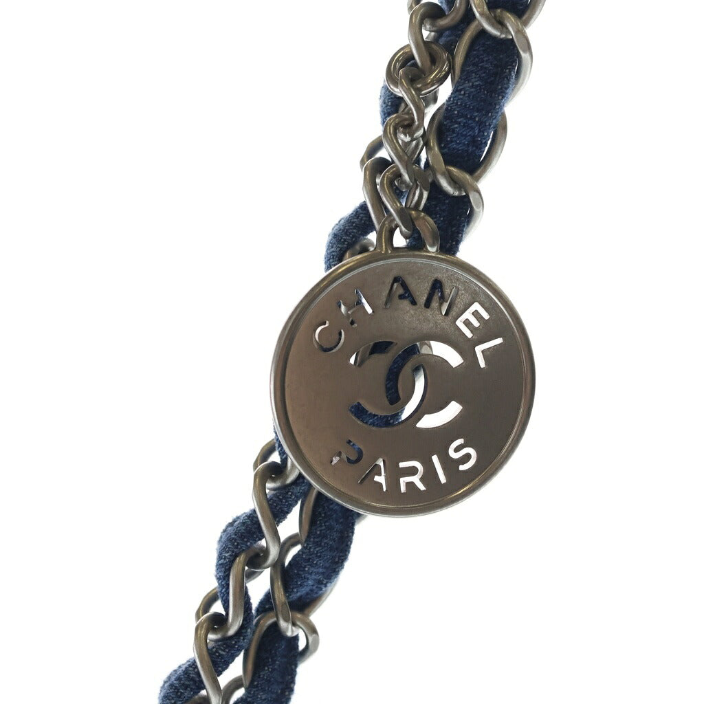 CHANEL(シャネル) シャネル22 ミディアム トートバッグ ワンショルダーバッグ ブルー デニム シルバー金具 プレート AS3261 B10439 NM981