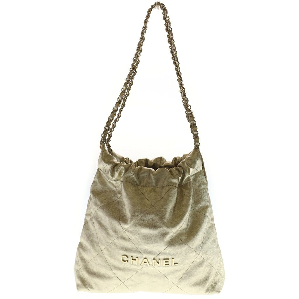 CHANEL(シャネル) シャネル22 スモール ワンショルダーバッグ トートバッグ ゴールド カーフスキン ゴールド金具 プレート AS3260