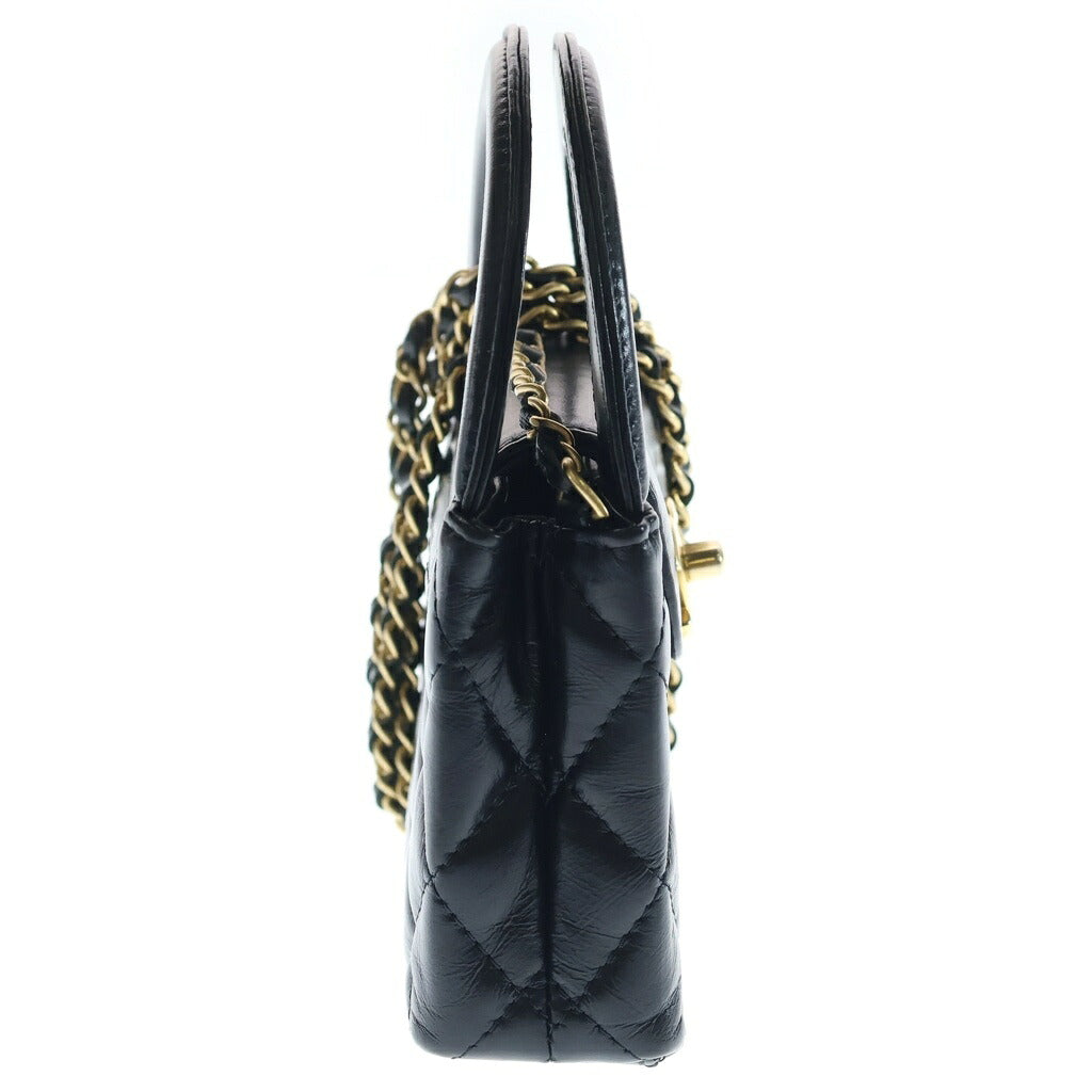 CHANEL(シャネル) ミニショッピング 2WAYバッグ チェーンショルダーバッグ ハンドバッグ ブラック ラムスキン ゴールド金具 AP3435 ランダムシール付