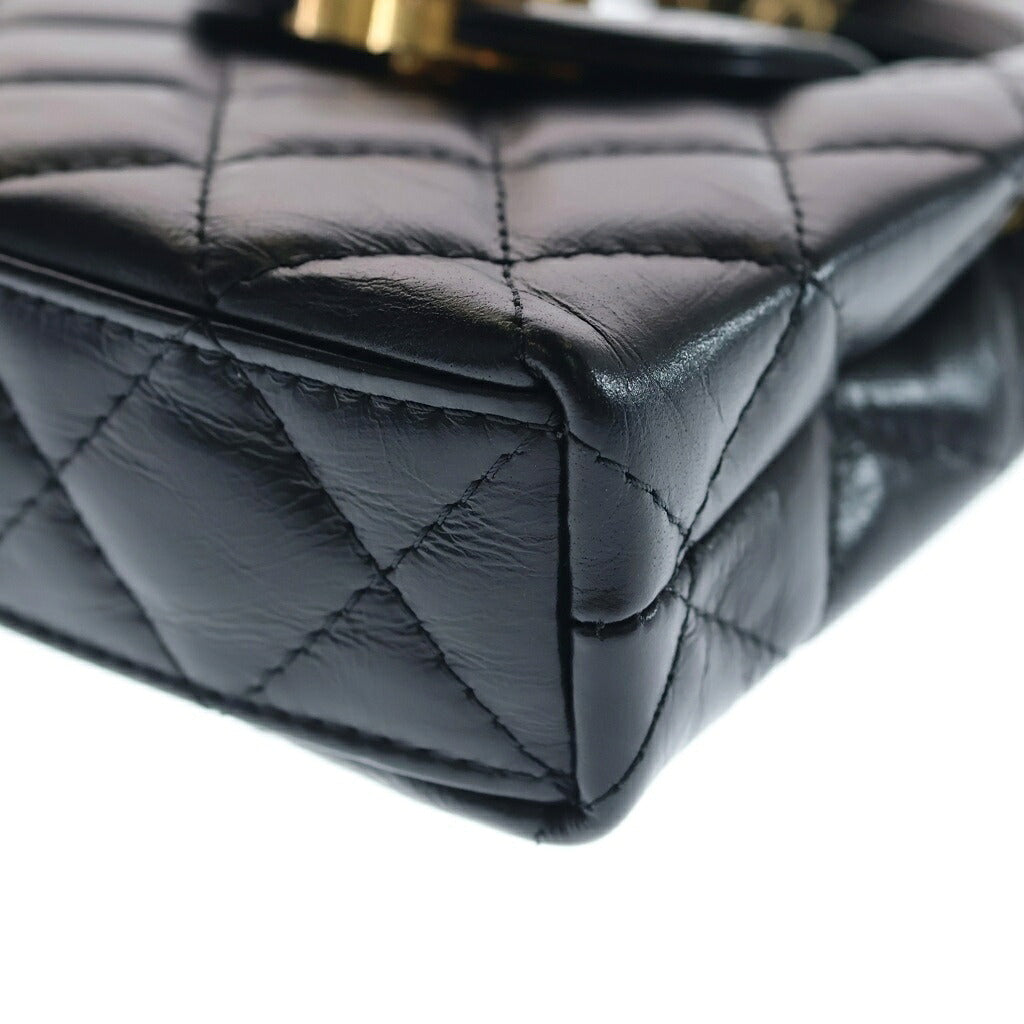 CHANEL(シャネル) ミニショッピング 2WAYバッグ チェーンショルダーバッグ ハンドバッグ ブラック ラムスキン ゴールド金具 AP3435 ランダムシール付
