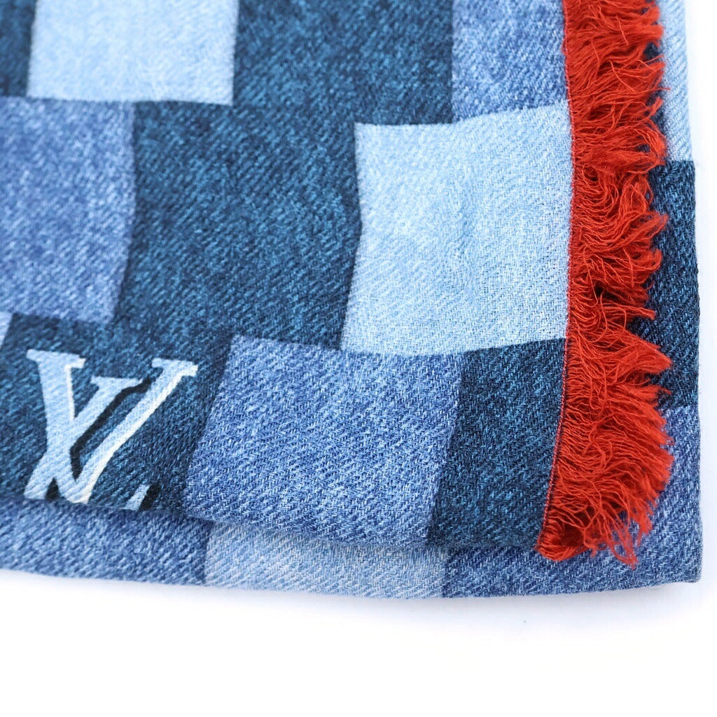 LOUIS VUITTON(ルイヴィトン) モノグラムデニム ショール マフラー ブランケット ウール ブルー×レッド M76159