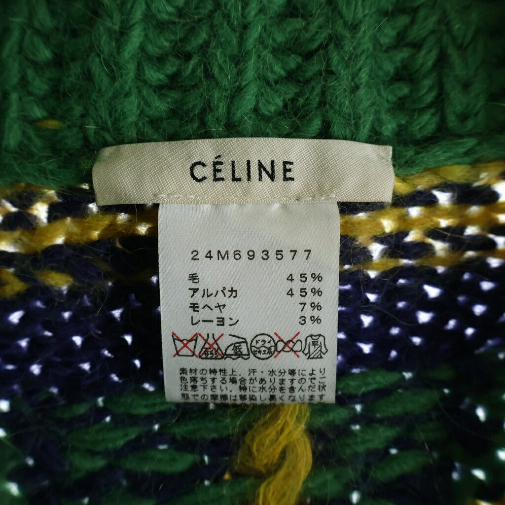 CELINE(セリーヌ) タートルネック ニット チェック グリーン ウール レディース