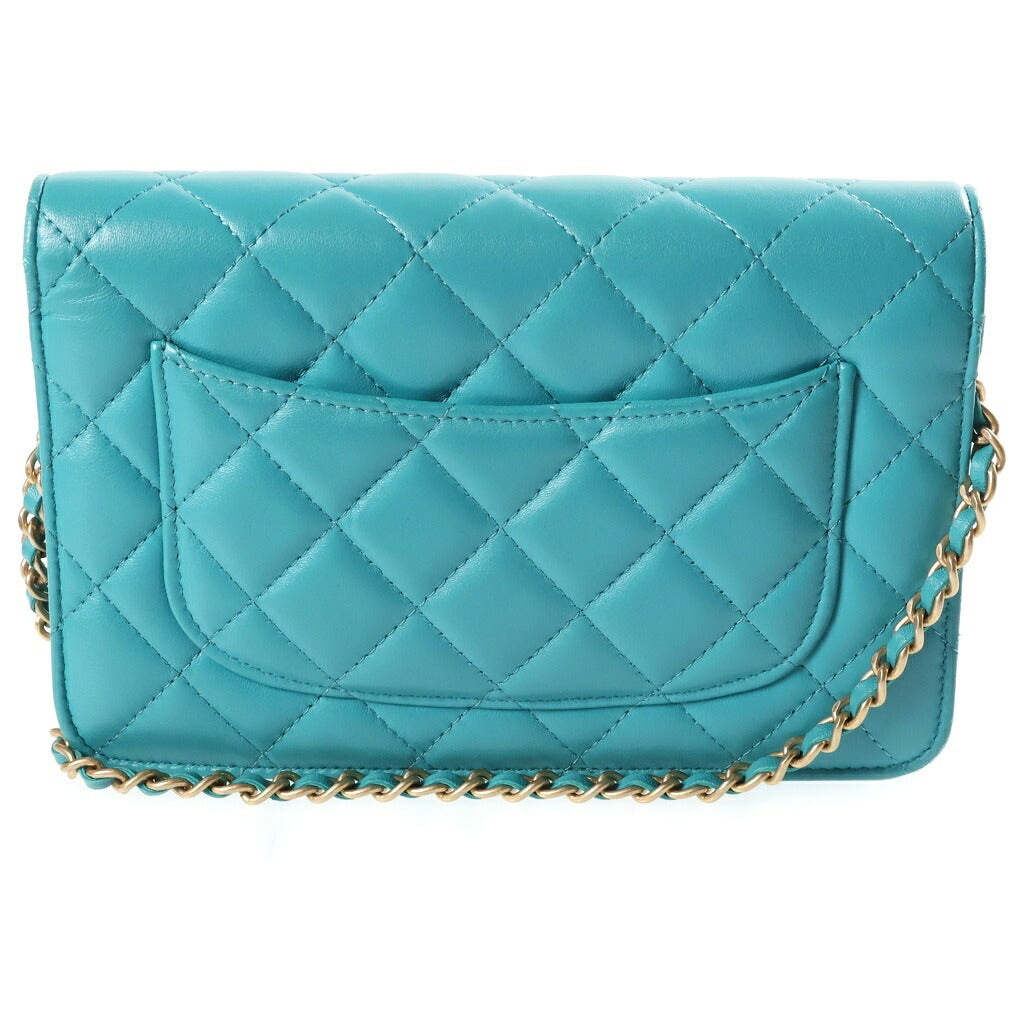 CHANEL(シャネル) マトラッセ チェーンウォレット ショルダーバッグ ターコイズブルー ラムスキン A33814 ゴールド金具