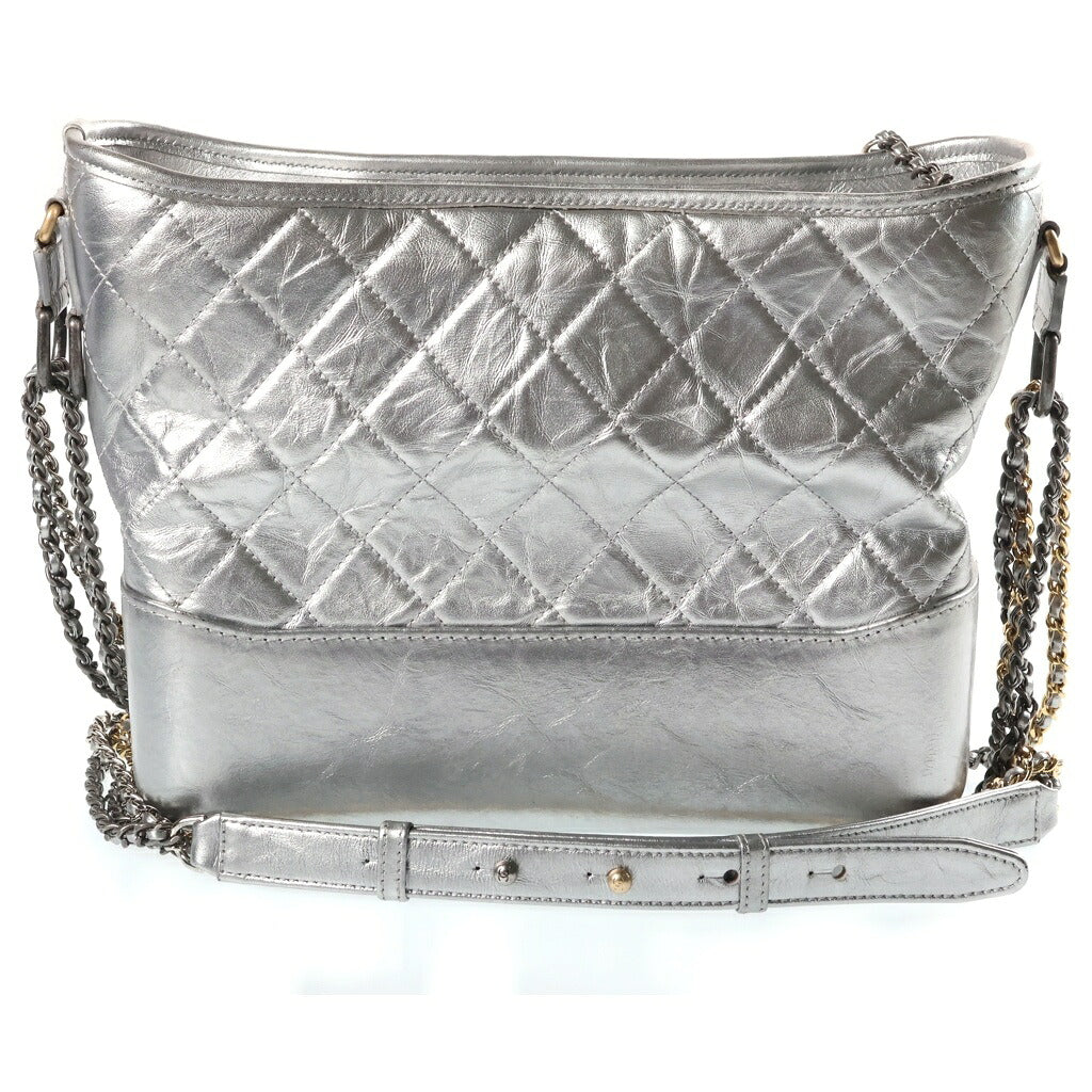 CHANEL(シャネル) ガブリエルドゥ マトラッセ チェーンショルダーバッグ シルバー ゴールド×シルバー金具 レザー シール有 24番台