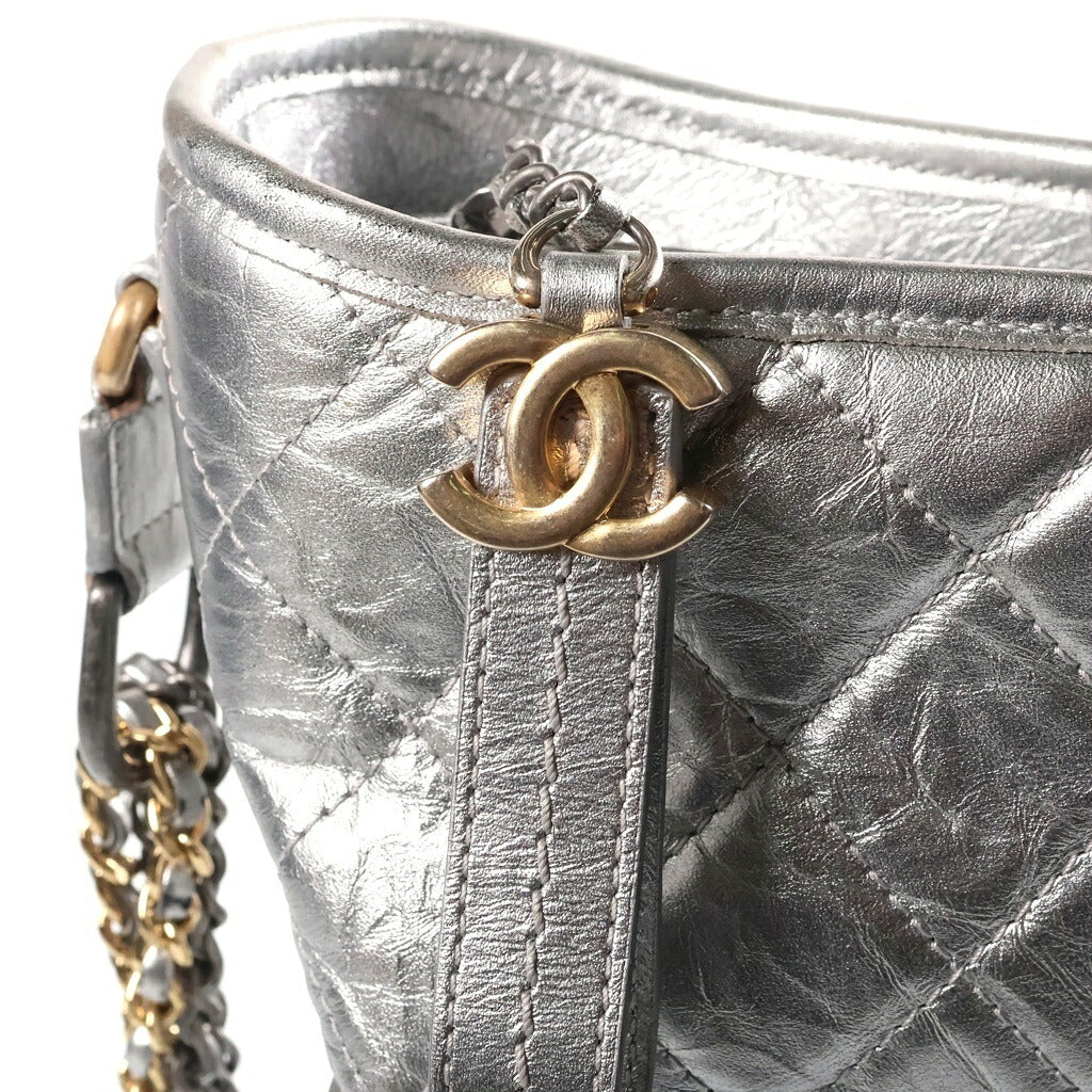 CHANEL(シャネル) ガブリエルドゥ マトラッセ チェーンショルダーバッグ シルバー ゴールド×シルバー金具 レザー シール有 24番台
