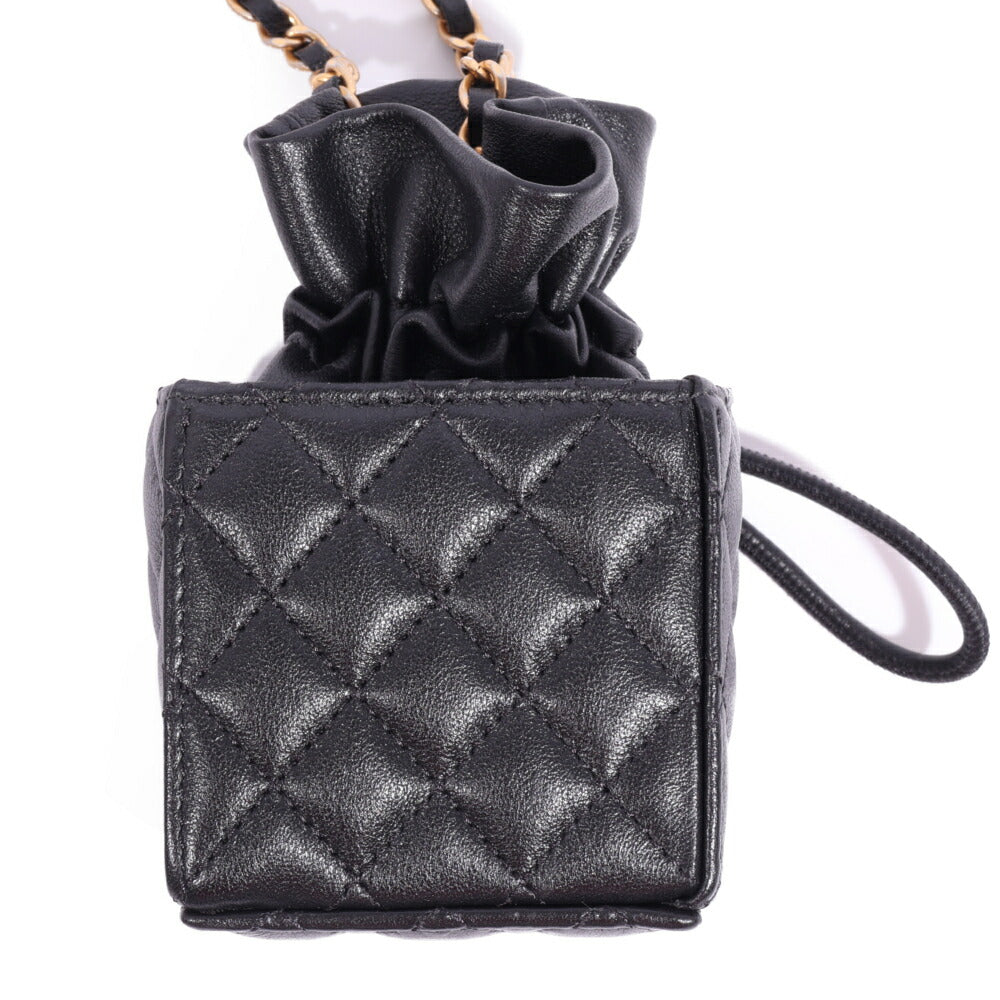 CHANEL(シャネル) マトラッセ ミニ巾着ショルダーバッグ ブラック ラムスキン ゴールド金具 ポーチ
