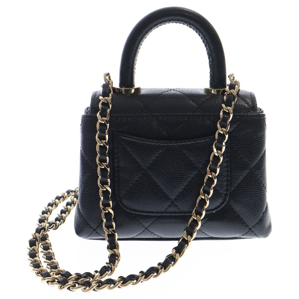 CHANEL(シャネル) ココハンドル マイクロ AP4245 2WAYチェーンショルダーバッグ ブラック キャビアスキン ゴールド金具