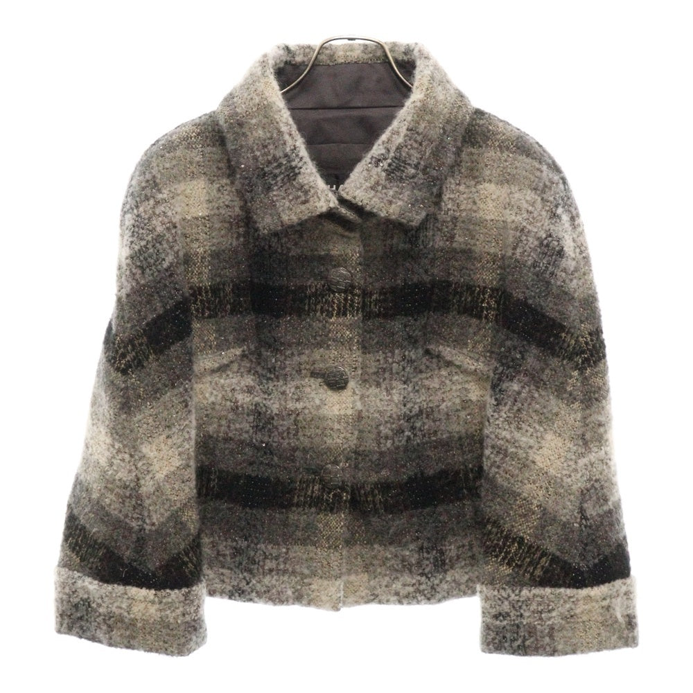 CHANEL(シャネル) ツイード ショートジャケット ロゴボタン グレー系 スパンコール 38サイズ レディース