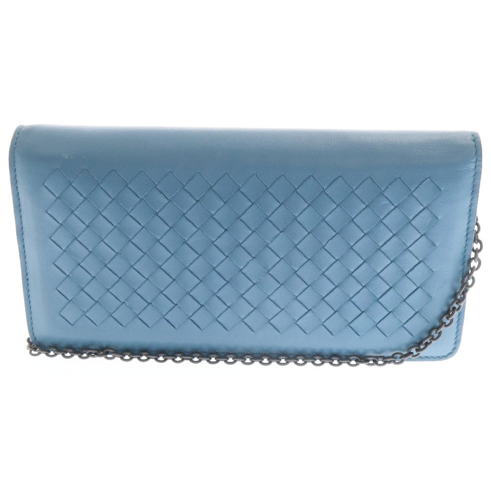 BOTTEGA VENETA(ボッテガヴェネタ) イントレチャート レザーチェーンウォレット 長財布 ブルー