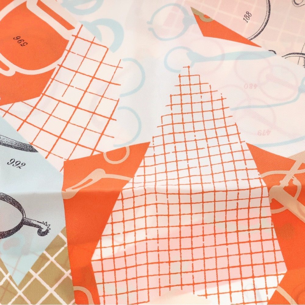 HERMES(エルメス) カレ70 LES PETITS PAPIERS プティ パピエ オレンジ系 シルク スカーフ