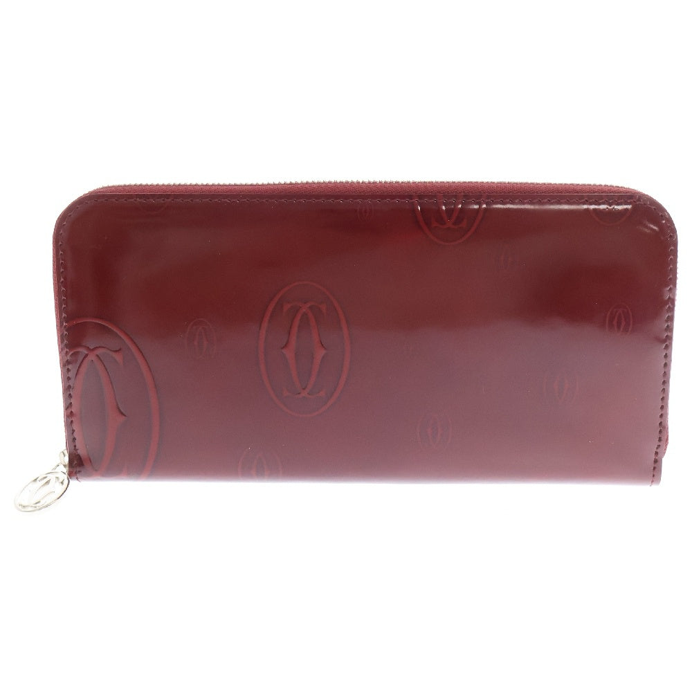 Cartier(カルティエ) ハッピーバースデイ ロングジップウォレット レッド エナメル 長財布