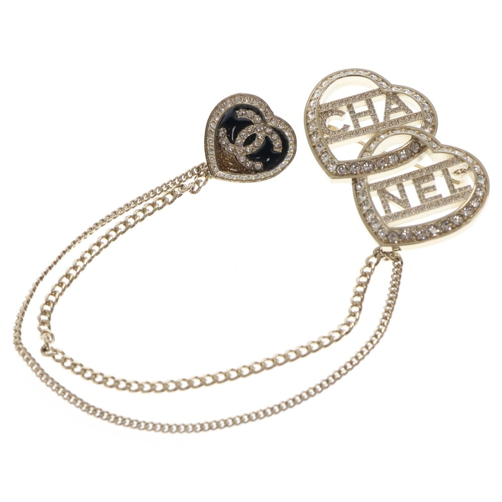 CHANEL(シャネル) ココマークブローチ ハートモチーフ ラインストーンゴールド コサージュ GP C23B