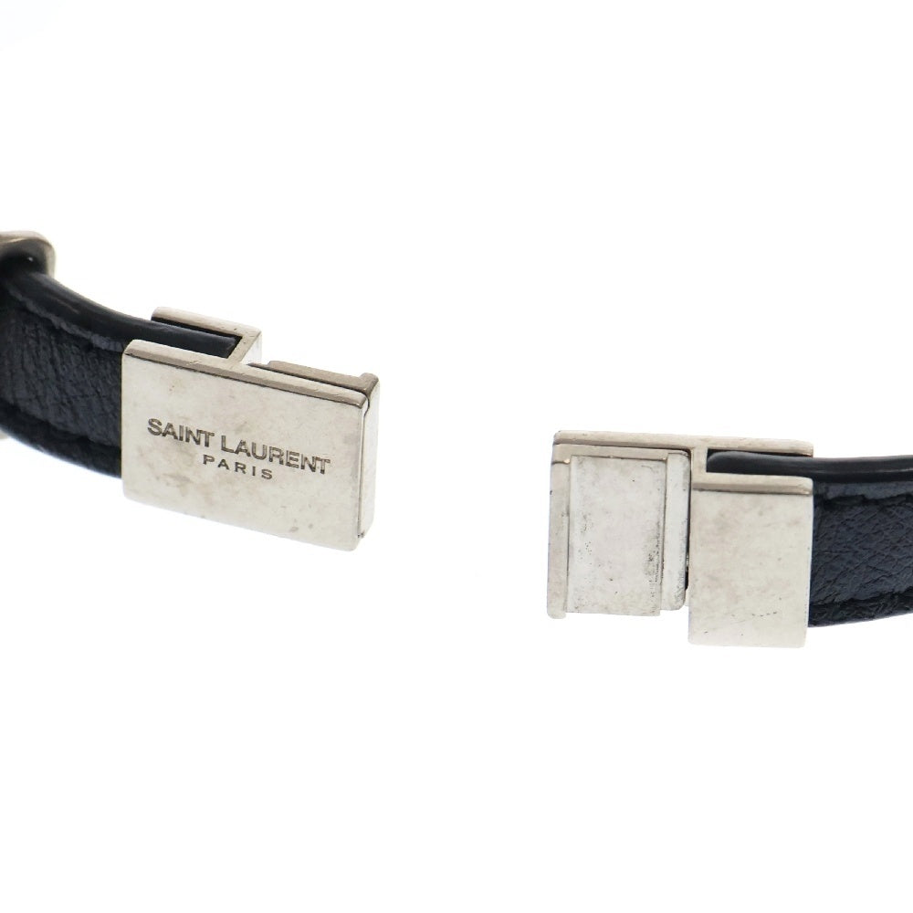 SAINT LAURENT PARIS(サンローランパリ) ロゴ ブレスレット 2連 ブラック シルバー金具 レザー