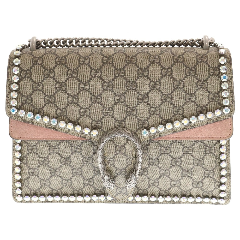 GUCCI(グッチ) GGスプリーム ディオニュソス チェーンショルダーバッグ ハンドバッグ 肩掛けバッグ PVC×スエード ピンク×ベージュ シルバー金具 403348