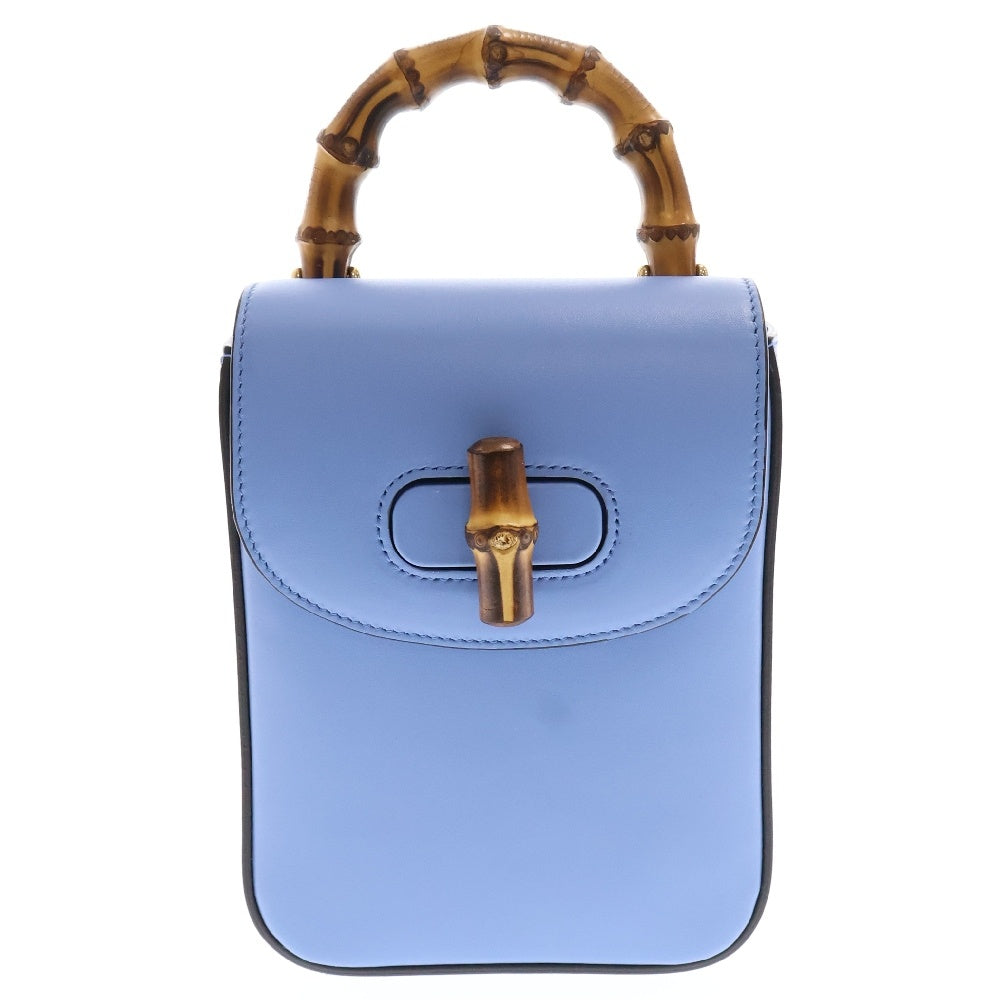 GUCCI(グッチ) バンブーミニ レザー3WAY ハンドバッグ ショルダーバッグ ブルー 702106