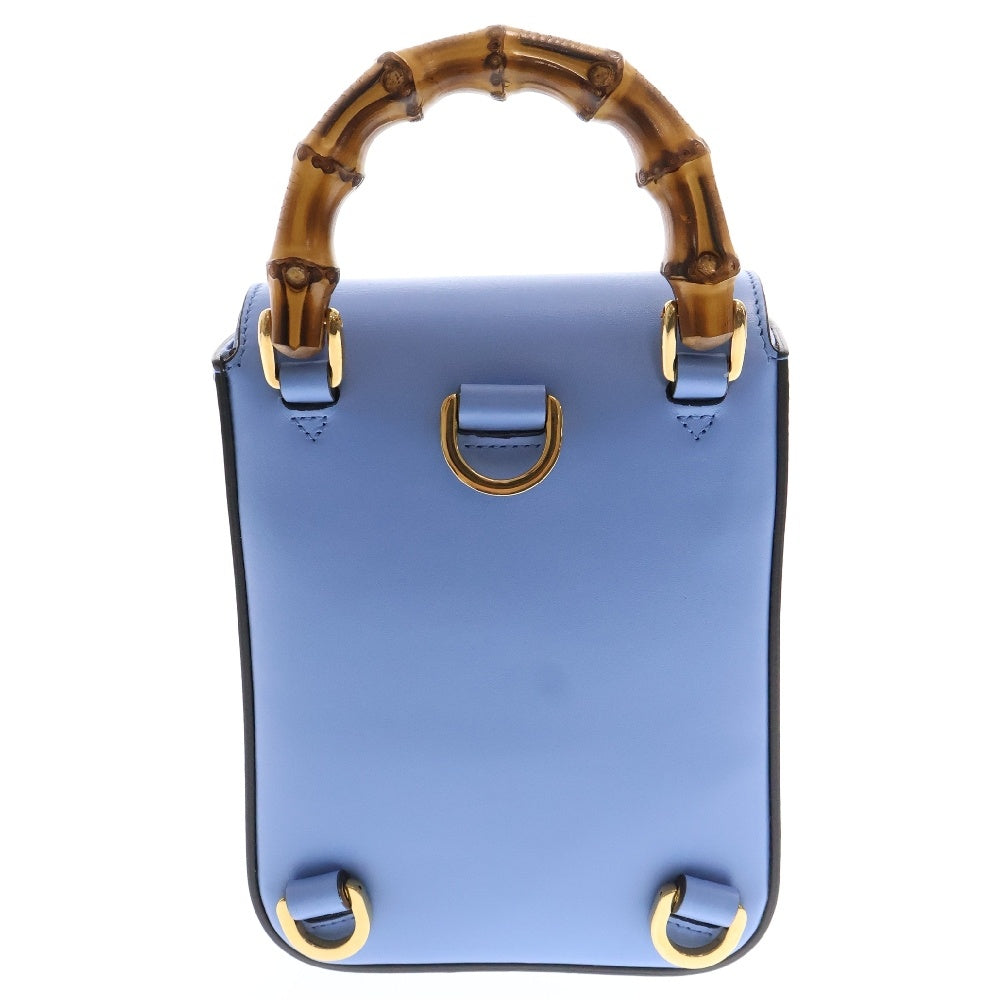 GUCCI(グッチ) バンブーミニ レザー3WAY ハンドバッグ ショルダーバッグ ブルー 702106