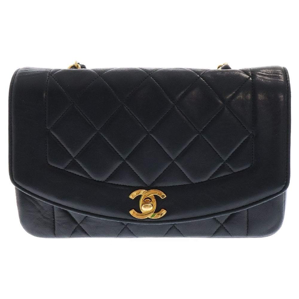 CHANEL(シャネル) マトラッセ ダイアナフラップ ラムスキン レザーショルダーバッグ ブラック ココマーク
