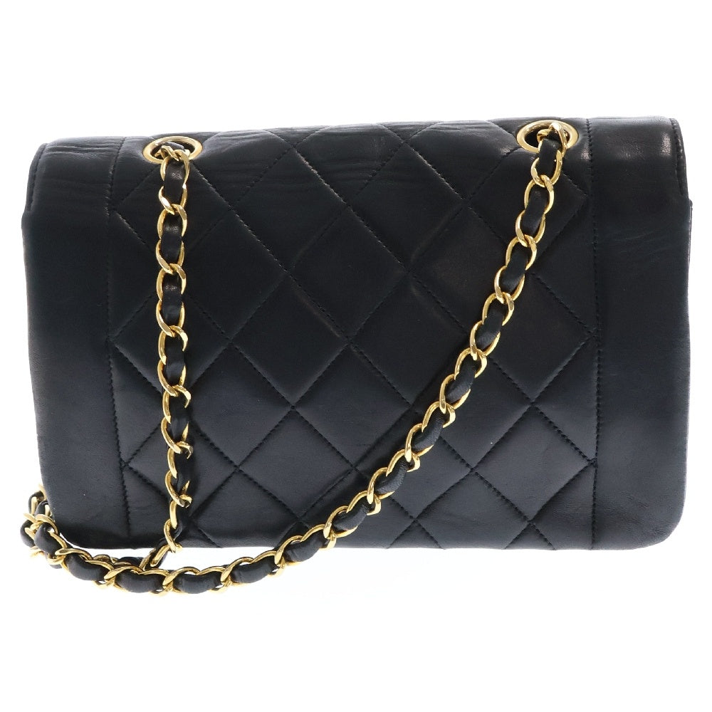 CHANEL(シャネル) マトラッセ ダイアナフラップ ラムスキン レザーショルダーバッグ ブラック ココマーク