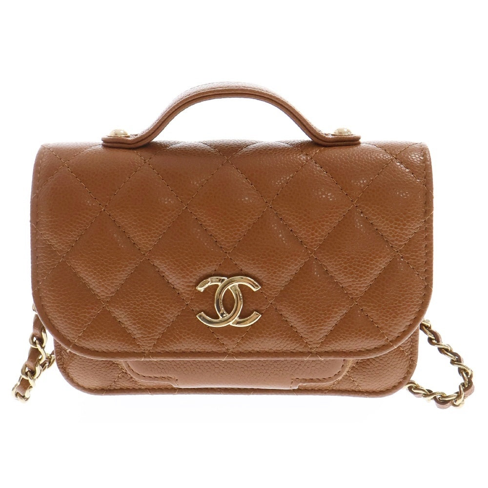 CHANEL(シャネル) ココマーク マトラッセ アフィニティミニ キャビアスキン チェーンウォレット 長財布 ブラウン レディース AP2914