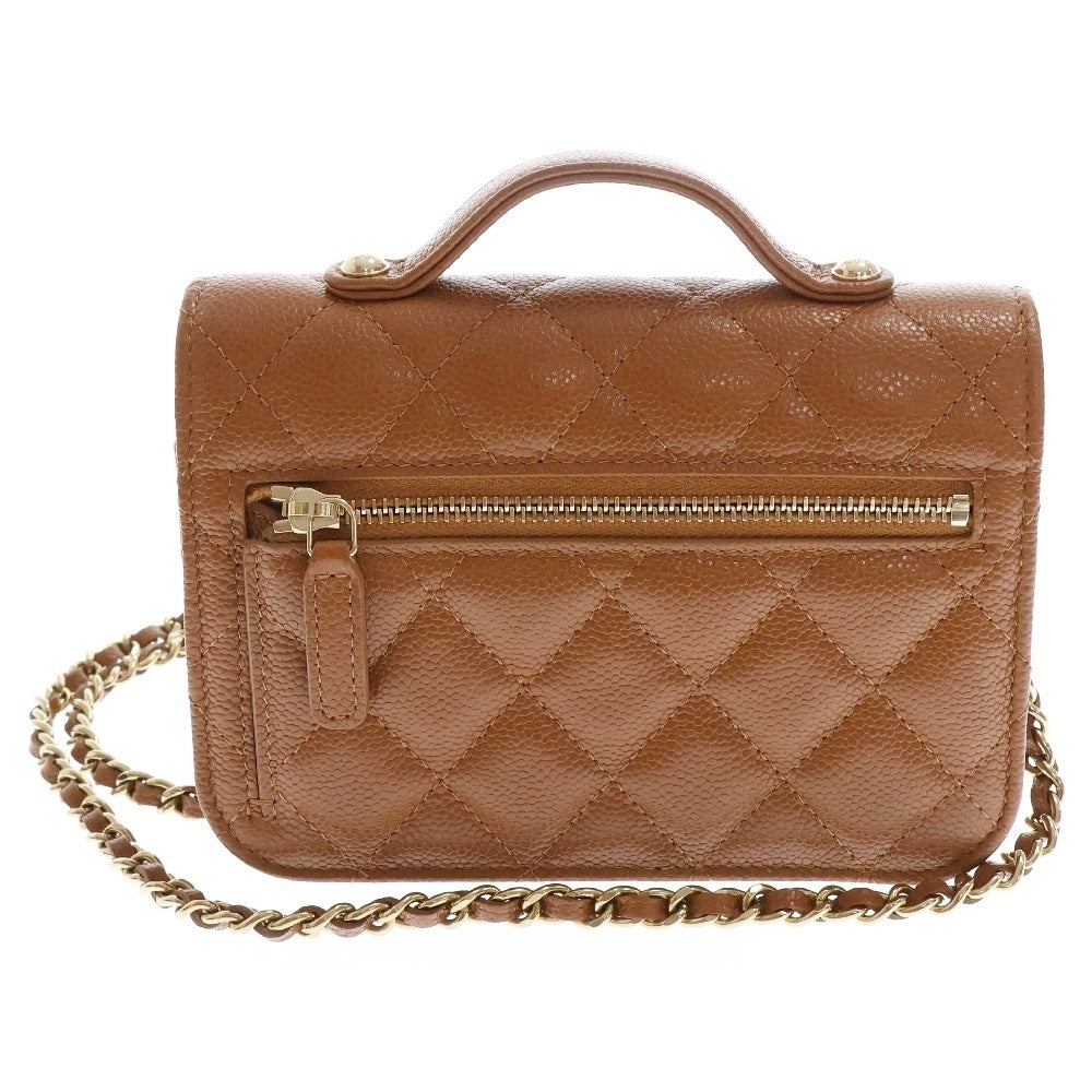 CHANEL(シャネル) ココマーク マトラッセ アフィニティミニ キャビアスキン チェーンウォレット 長財布 ブラウン レディース AP2914