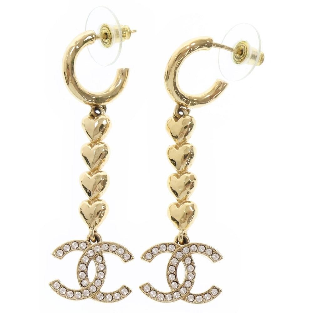 CHANEL(シャネル) ココマーク ハート ラインストーン ピアス ゴールド アクセサリー B23P