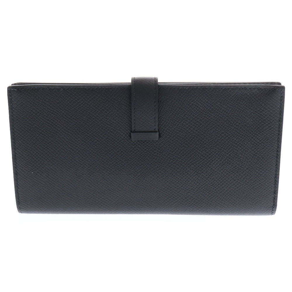 HERMES(エルメス) ベアンスフレ レザーロングウォレット 二つ折り財布 長財布 ゴールド金具 Y刻印 ブラック
