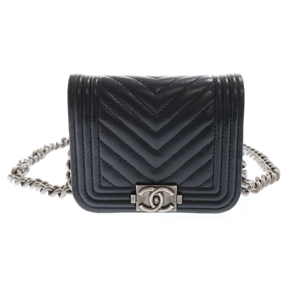 CHANEL(シャネル) ボーイシャネル Vステッチ ミニミニチェーンショルダー ミニバッグ ブラック ラムスキン SV金具 AP2709