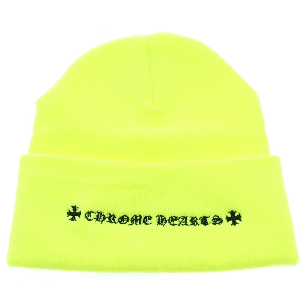 CHROME HEARTS(クロムハーツ) WATCH CAP 3 CH CRS NEON セメタリークロス刺繍ビーニー ニットキャップ 帽子 イエロー