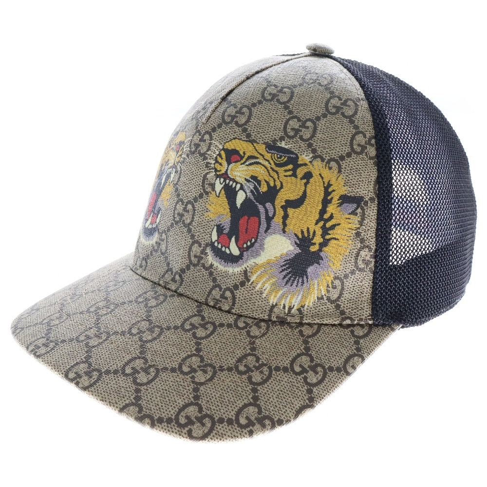 GUCCI(グッチ) GGスプリーム タイガープリントメッシュキャップ ベージュ×ブラック