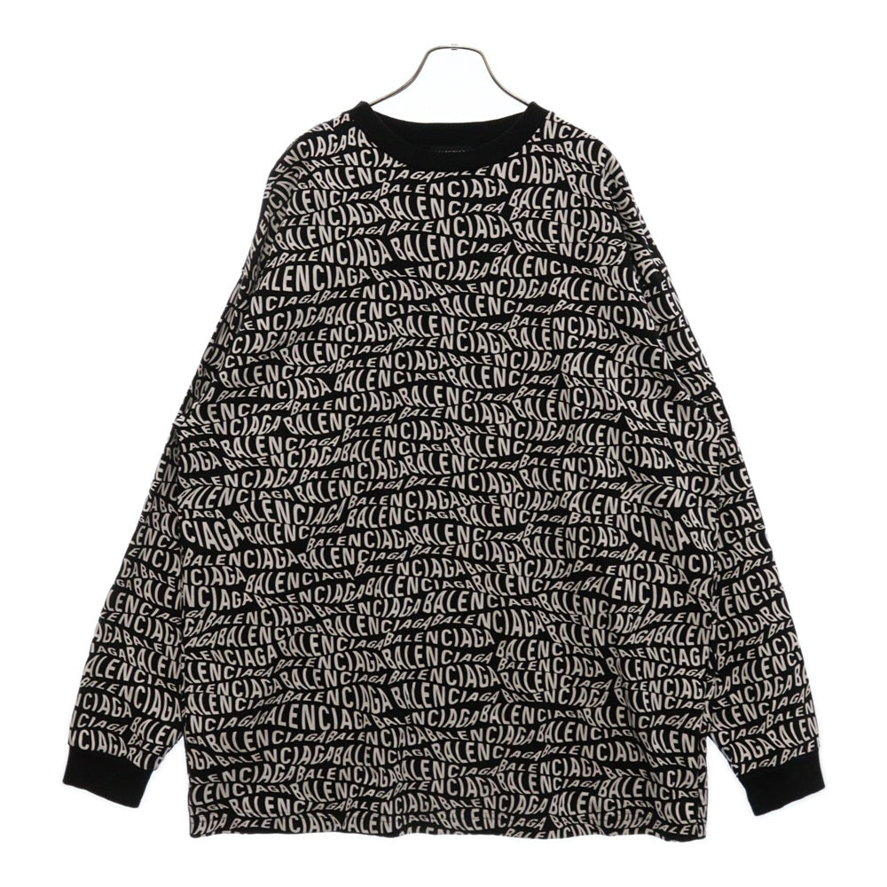 BALENCIAGA(バレンシアガ) 19AW Wave Logo L/S Tee 583113 TFV48 ウェーブロゴ クルーネック 長袖Tシャツ カットソー ブラック×ホワイト