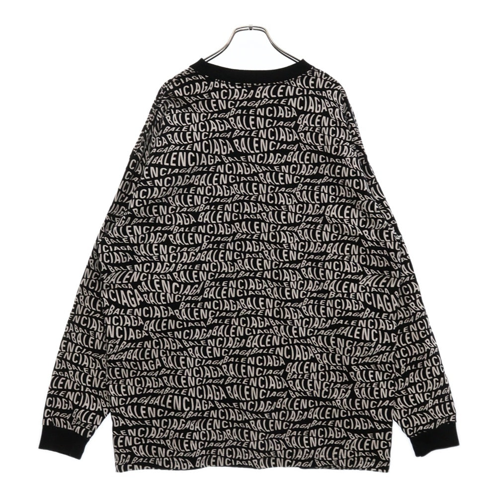 BALENCIAGA(バレンシアガ) 19AW Wave Logo L/S Tee 583113 TFV48 ウェーブロゴ クルーネック 長袖Tシャツ カットソー ブラック×ホワイト