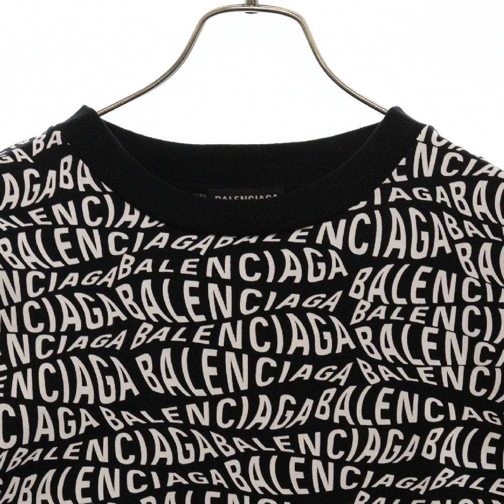 BALENCIAGA(バレンシアガ) 19AW Wave Logo L/S Tee 583113 TFV48 ウェーブロゴ クルーネック 長袖Tシャツ カットソー ブラック×ホワイト