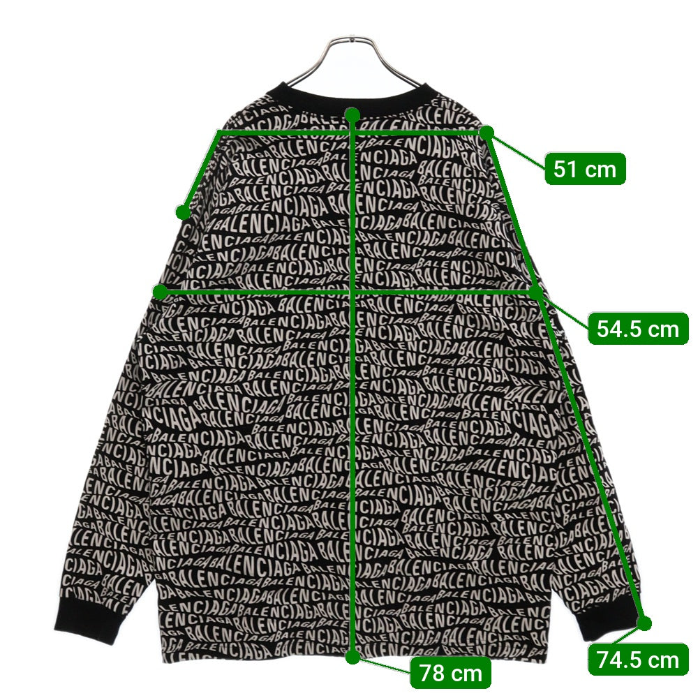 BALENCIAGA(バレンシアガ) 19AW Wave Logo L/S Tee 583113 TFV48 ウェーブロゴ クルーネック 長袖Tシャツ カットソー ブラック×ホワイト