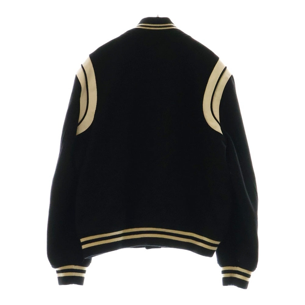SAINT LAURENT PARIS(サンローランパリ) TEDDY JACKET テディジャケット レザートリムウールスタジアムジャンパー ブラック×ホワイト 354718 Y180W