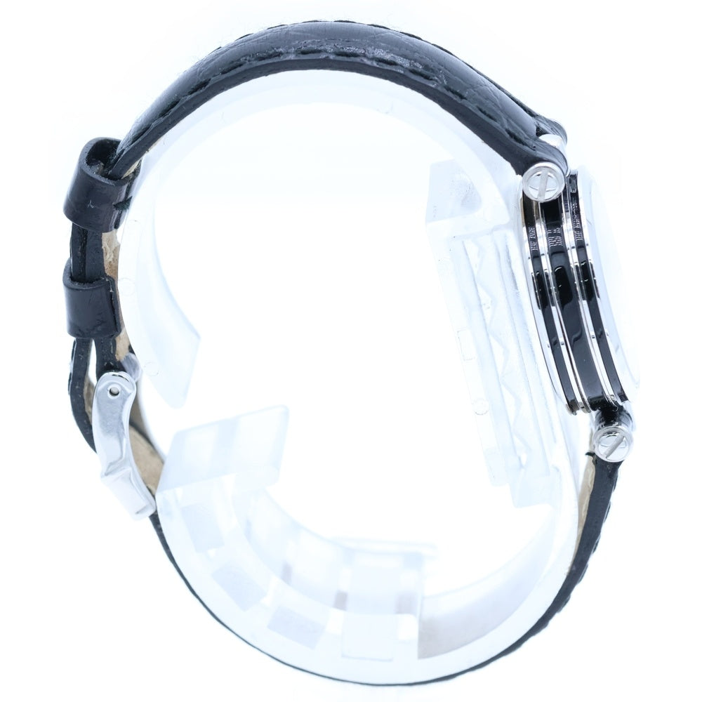 GUCCI(グッチ) シェリーライン ラウンド クロコ型押し エンボスレザーベルト ブラック文字盤 クォーツウォッチ 腕時計 シルバー/ブラック 2040L