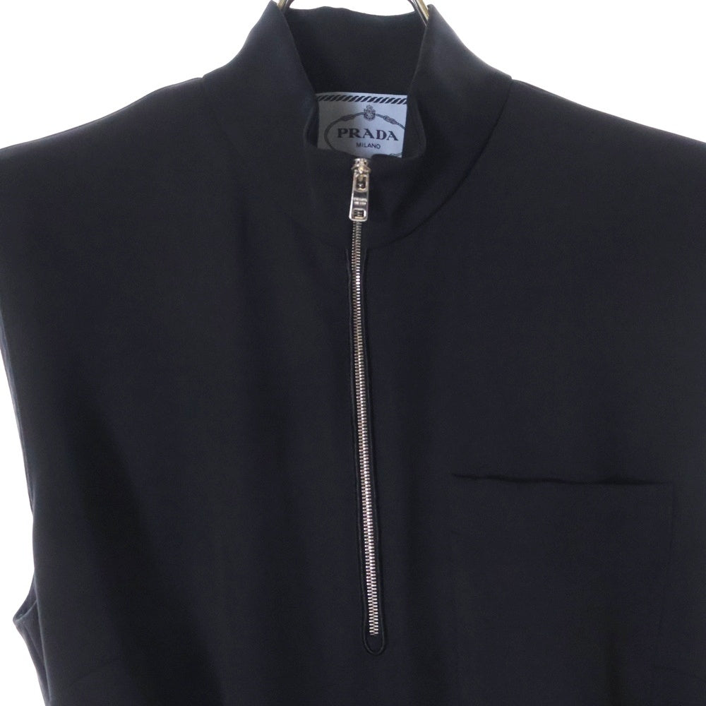 PRADA(プラダ) 20SS トライアングルロゴプレート ポーチ付き モックネック ジップ ノースリーブ ミディアムワンピース ドレス ブラック レディース P3B81H S202 1RW9