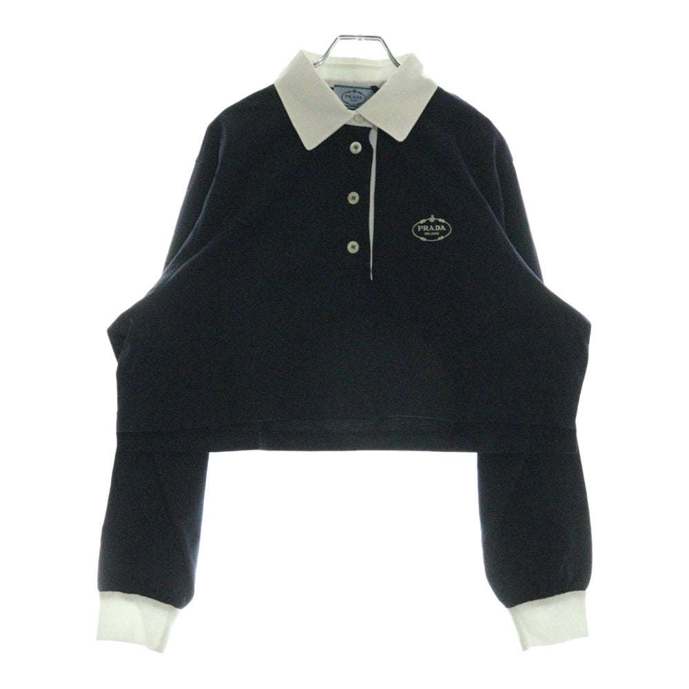 PRADA(プラダ) 24SS 長袖ポロ ジャージーポロシャツ クロップド ネイビー#S 14LX F0008