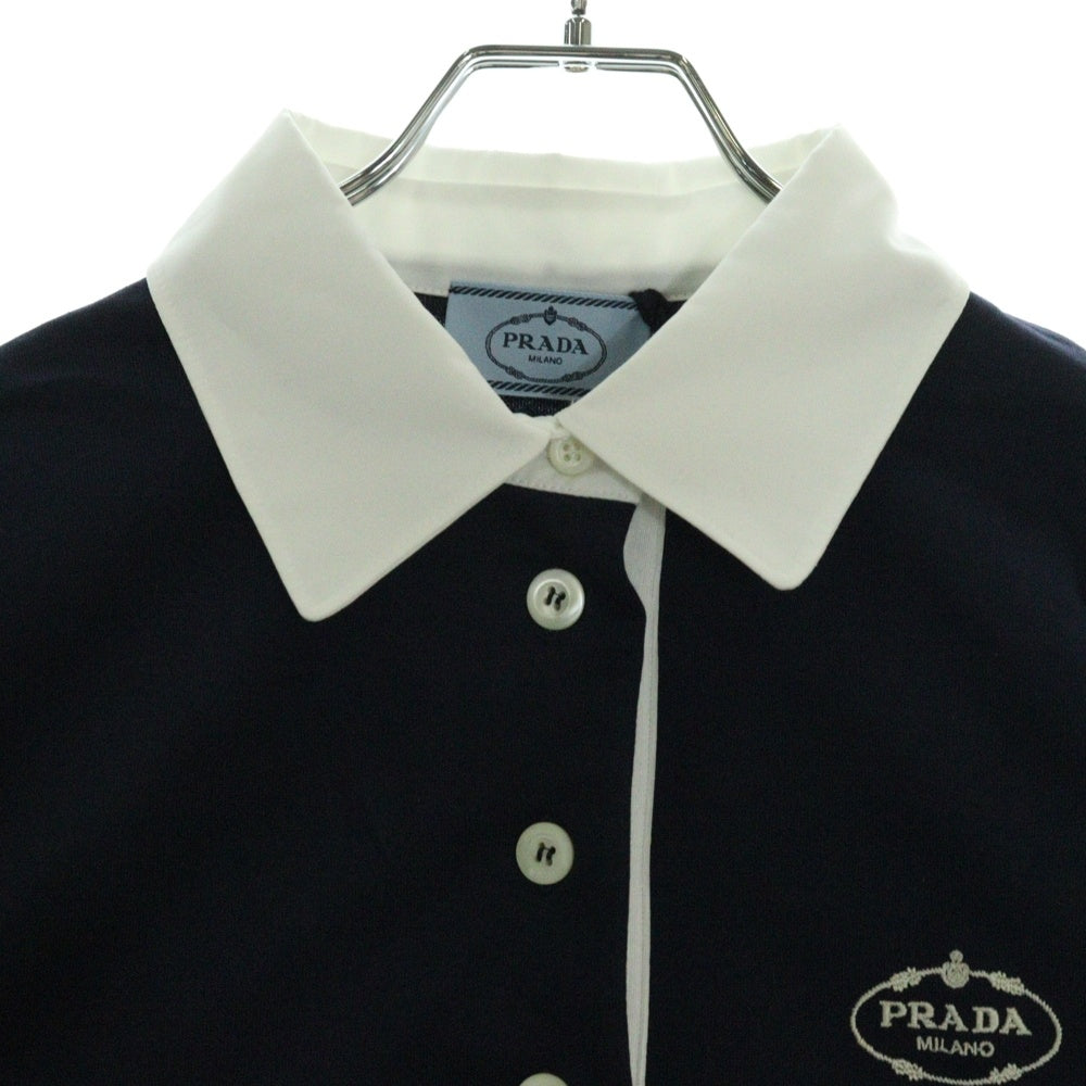 PRADA(プラダ) 24SS 長袖ポロ ジャージーポロシャツ クロップド ネイビー#S 14LX F0008