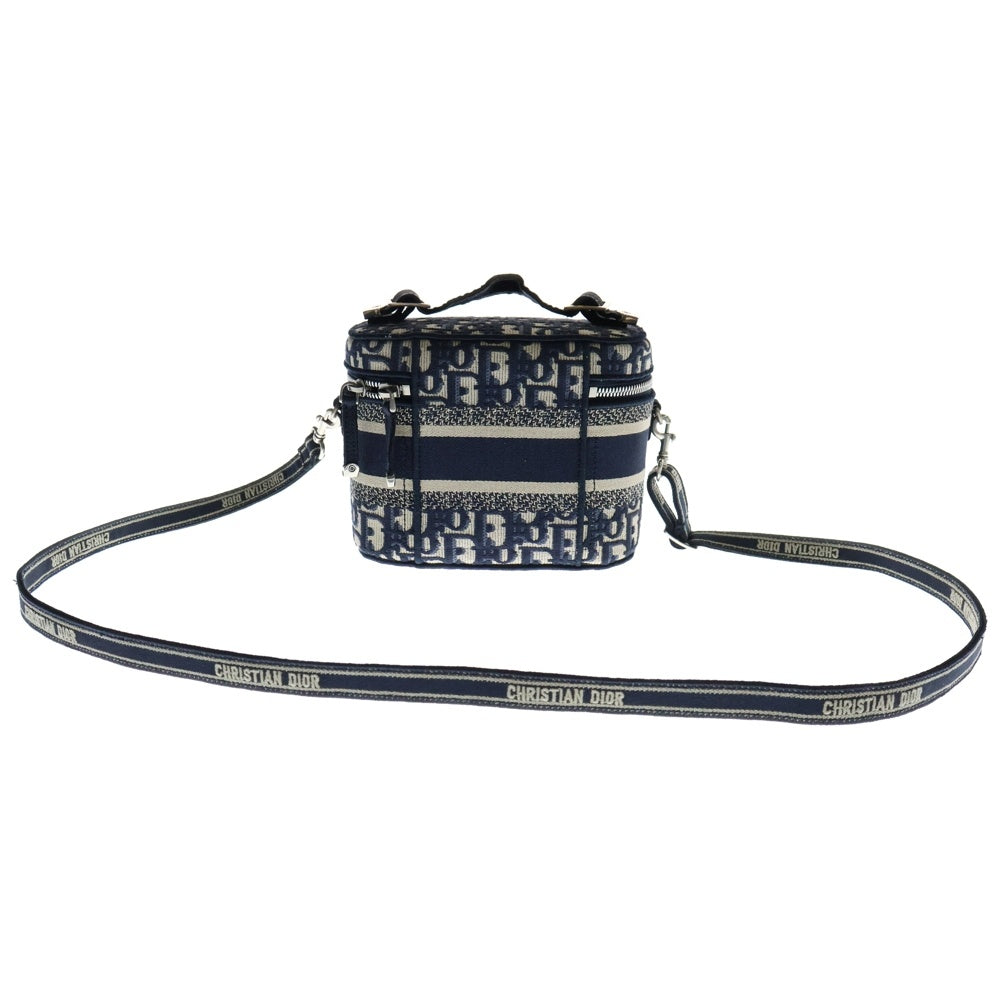 Christian Dior(クリスチャンディオール) オブリーク ヴァニティ 2WAYバッグ ポーチ ハンドバッグ ショルダーバッグ ベージュ×ネイビー シルバー金具 キャンバス
