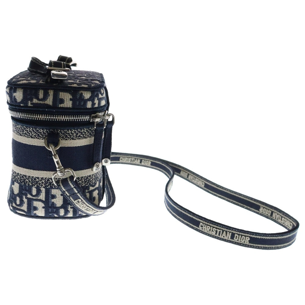 Christian Dior(クリスチャンディオール) オブリーク ヴァニティ 2WAYバッグ ポーチ ハンドバッグ ショルダーバッグ ベージュ×ネイビー シルバー金具 キャンバス