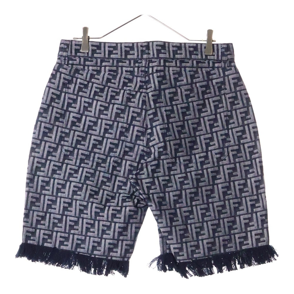 FENDI(フェンディ) エンブロイダリー FFロゴ フリンジ付 デニム バミューダパンツ ショートパンツ ネイビー FLP307 AMZ3