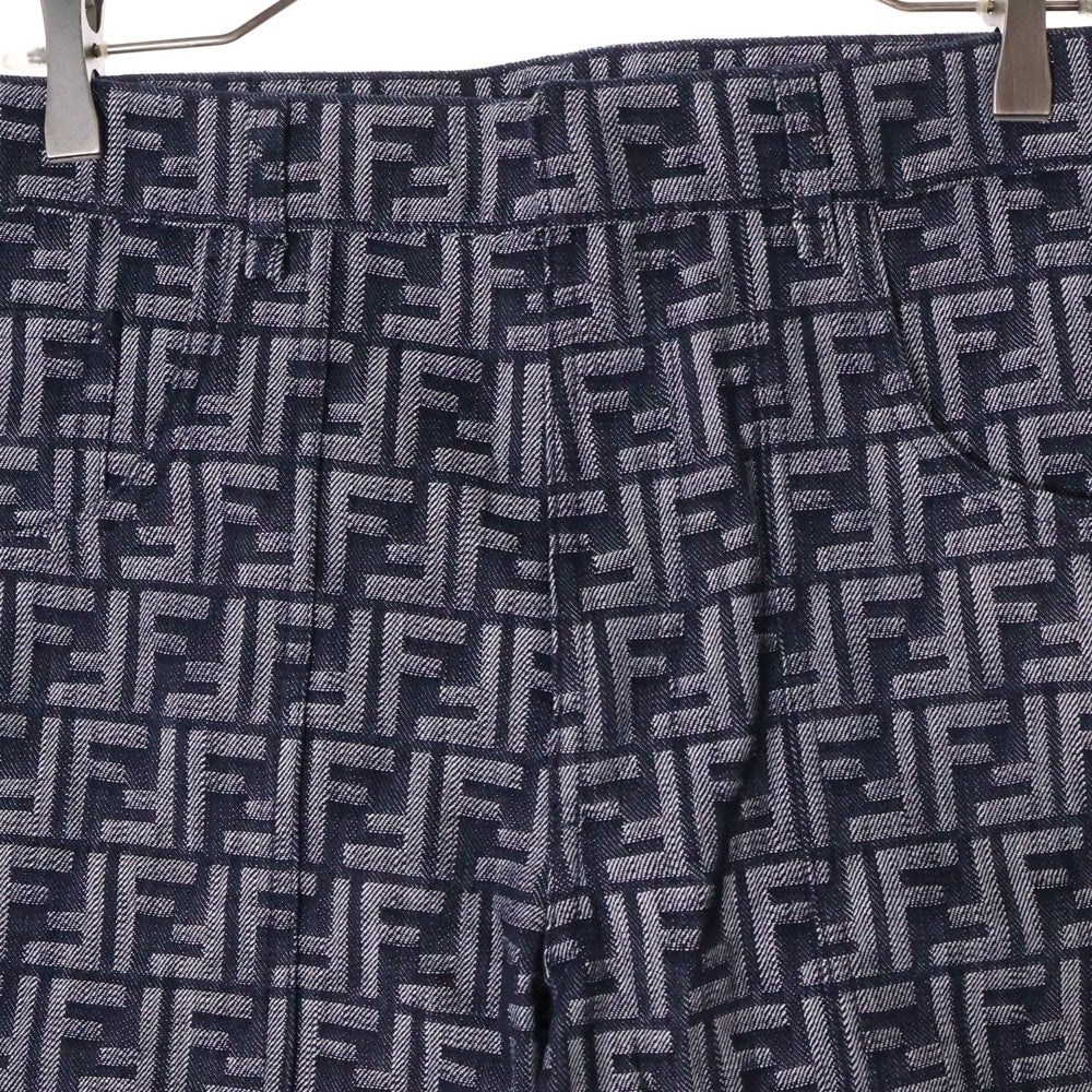 FENDI(フェンディ) エンブロイダリー FFロゴ フリンジ付 デニム バミューダパンツ ショートパンツ ネイビー FLP307 AMZ3