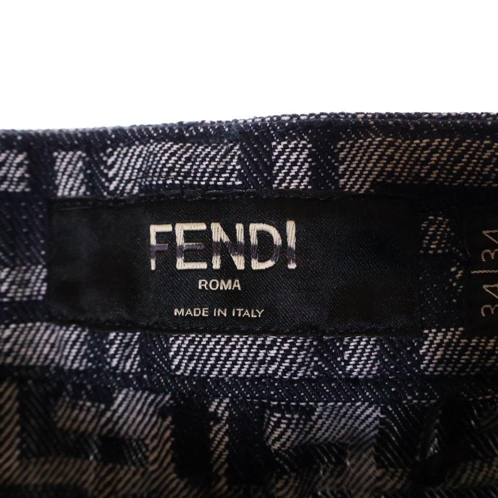 FENDI(フェンディ) エンブロイダリー FFロゴ フリンジ付 デニム バミューダパンツ ショートパンツ ネイビー FLP307 AMZ3