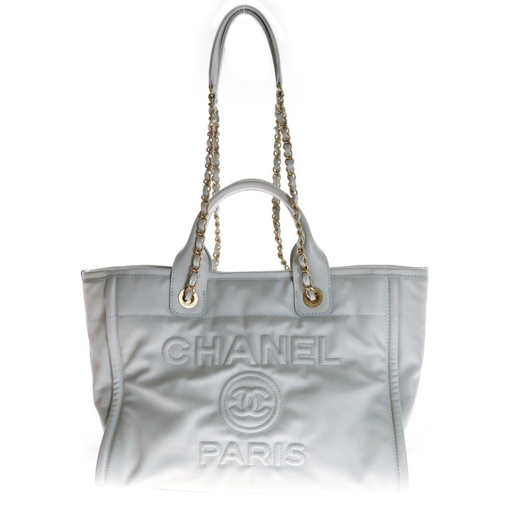 CHANEL(シャネル) ドーヴィルライン チェーンショルダー2WAYバック ハンドバッグ ミントグリーン ゴールド金具 グレー レザー プレート AS3351